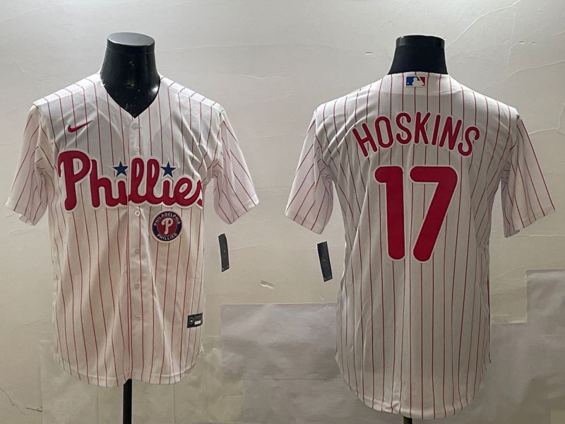 Men Philadelphia Phillies #17 Hoskins White stripe Game 2025 Nike MLB Jersey style 5->philadelphia phillies->MLB Jersey